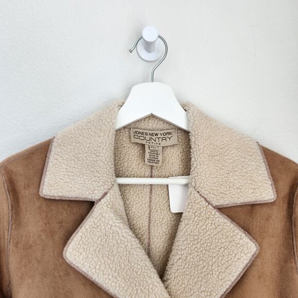 Vintage Jones New York Tan Faux Suede Fur Double Breasted Jacket L - Picture 3 of 8